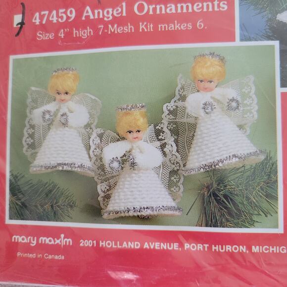 Mary Maxim Needlepoint Kit Plastic Canvas Angel Ornaments New #47459 Kit Makes 6 - Picture 2 of 3